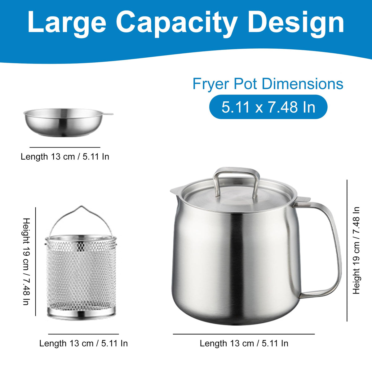 68oz Stainless Steel Oil Filter Pot with Fryer Basket D397