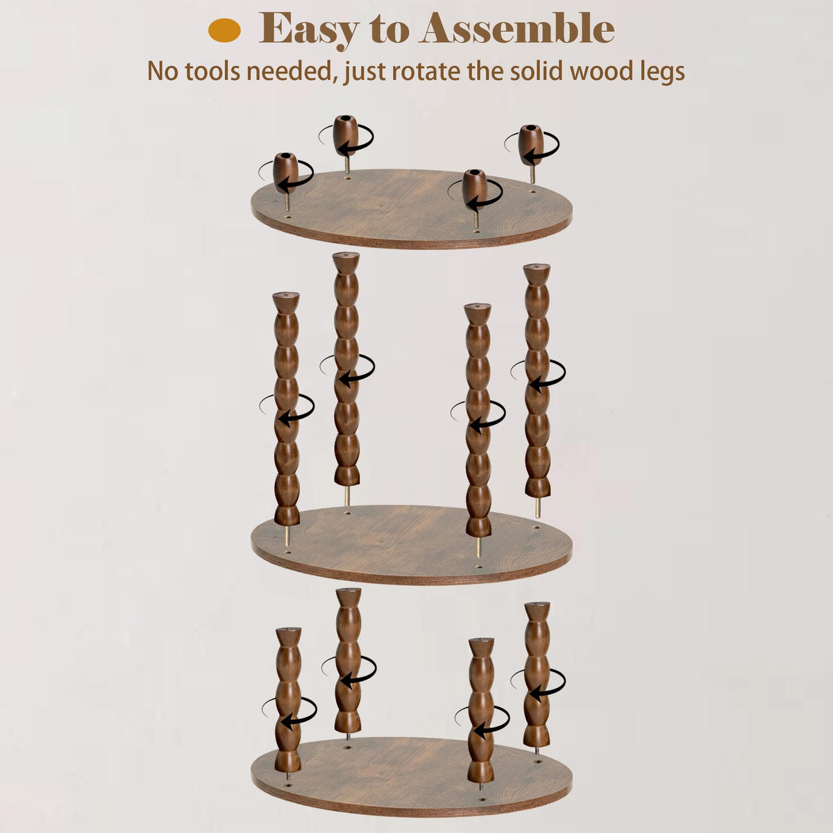 3-Tier Oval Side Table with Solid Wood Spindle Legs Z138578