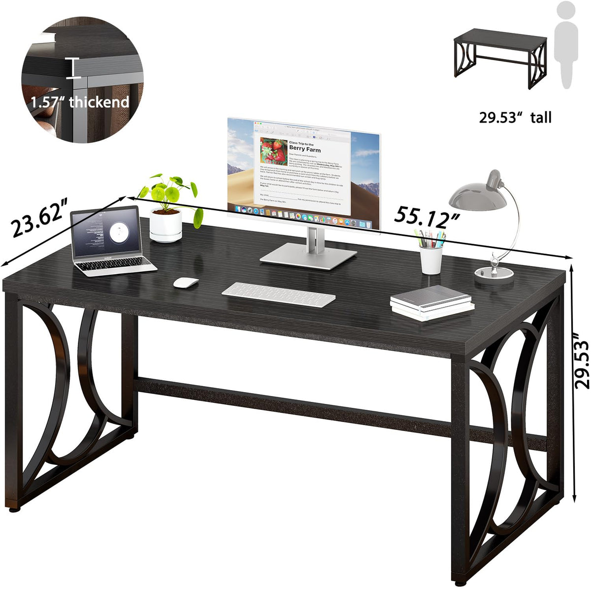 Black 55 Inch Metal Wooden Computer Desk B817