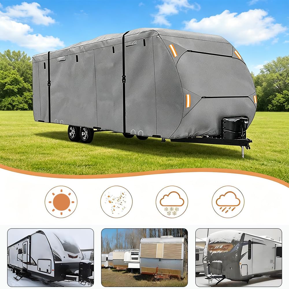 Waterproof 420D Travel Trailer Cover with Adjustable Straps F9240