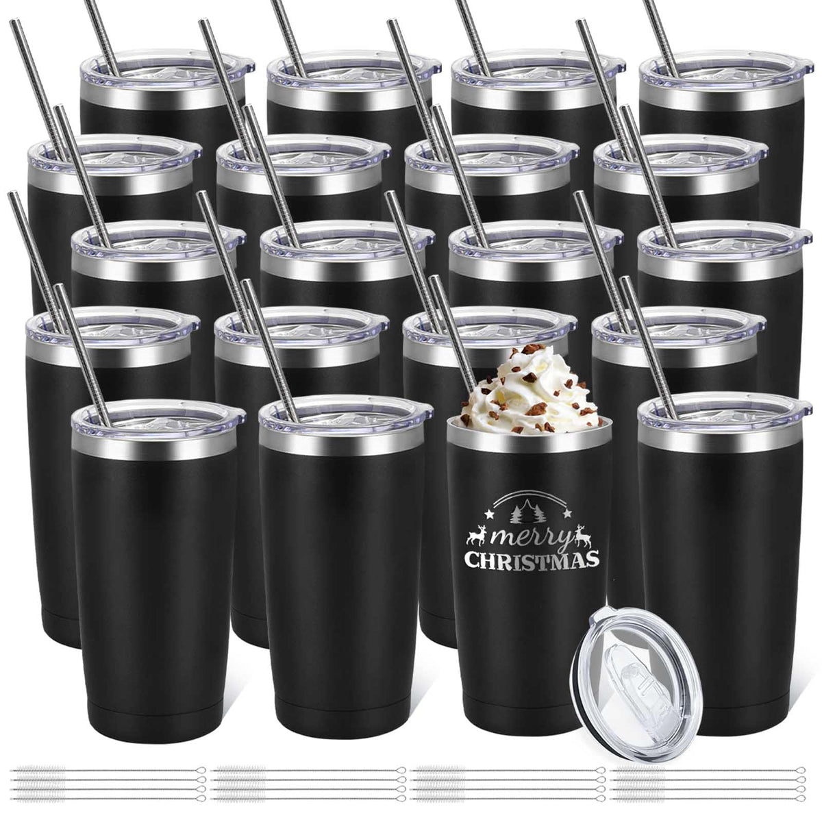 20 Pack Stainless Steel Insulated Tumbler with Straws Y369989