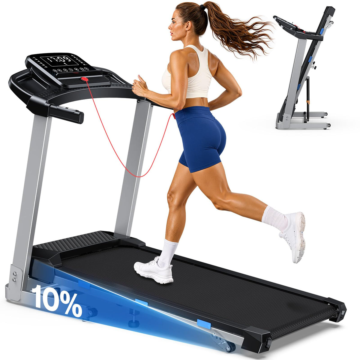 Foldable Treadmill with 10% Incline 400 LBS Capacity D594411