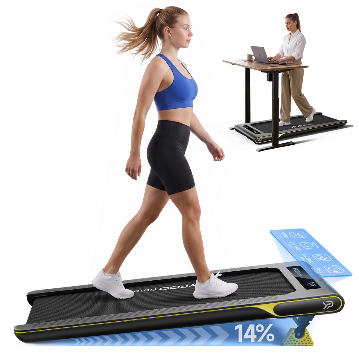Walking Pad with 14% Incline Under Desk Treadmill S151