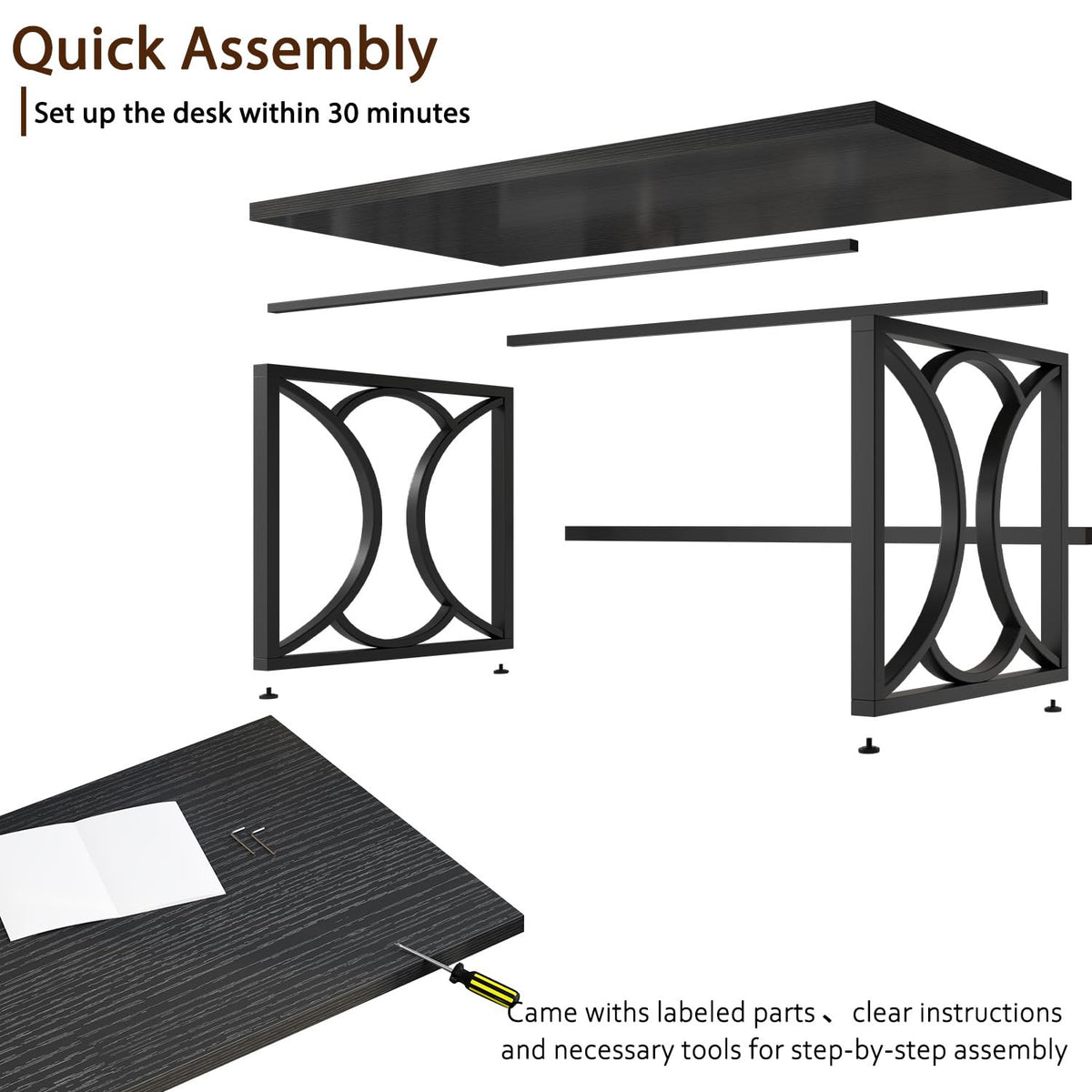Black 55 Inch Metal Wooden Computer Desk B817