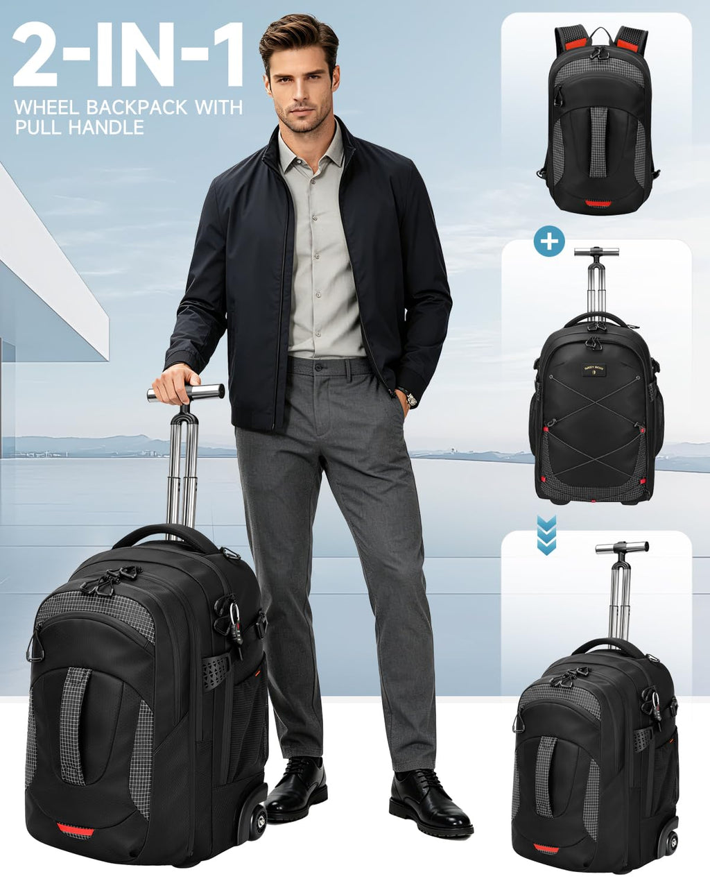 2-in-1 Detachable Backpack with Wheels U987744