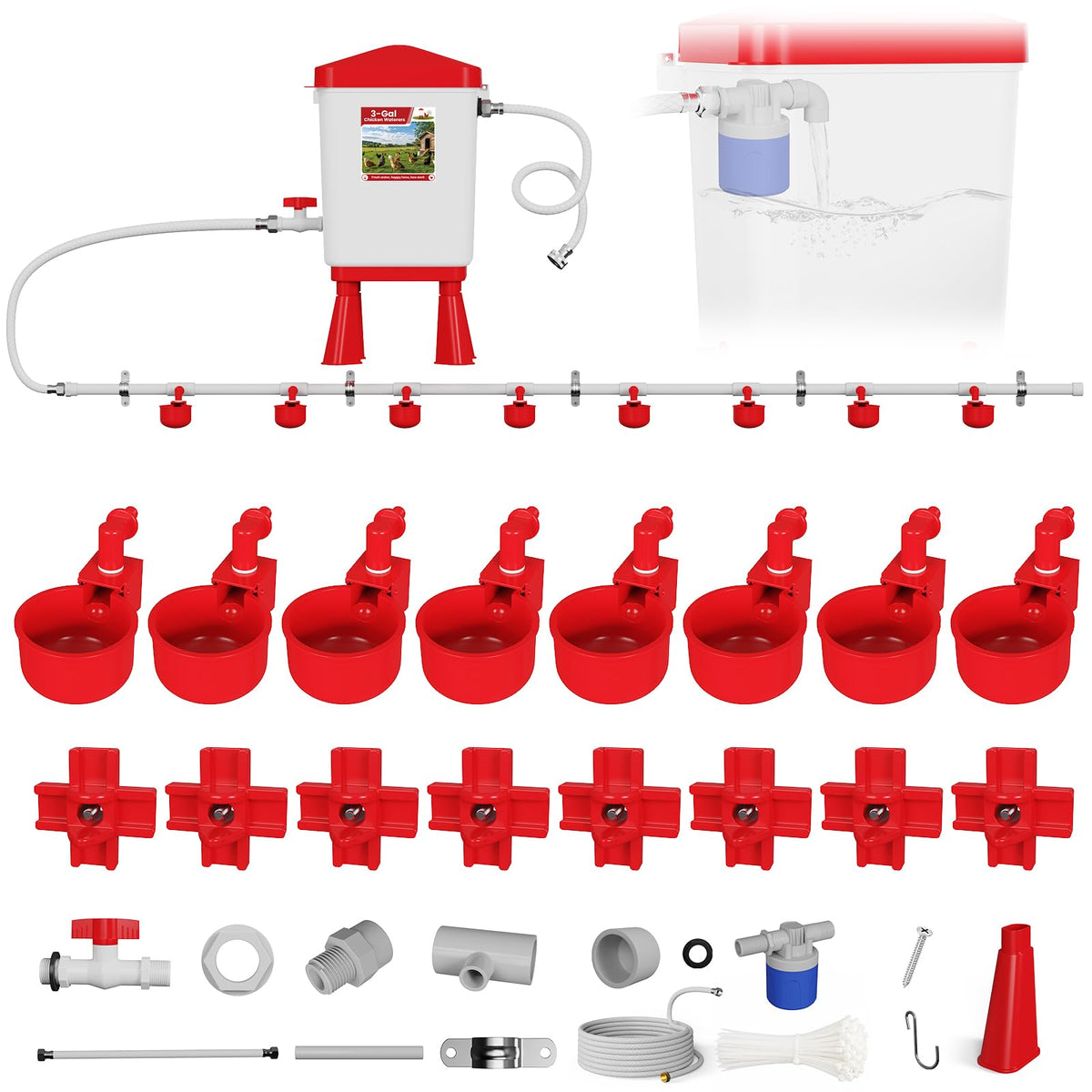 Automatic Chicken Waterer System with 8 Drinking Cups L65993