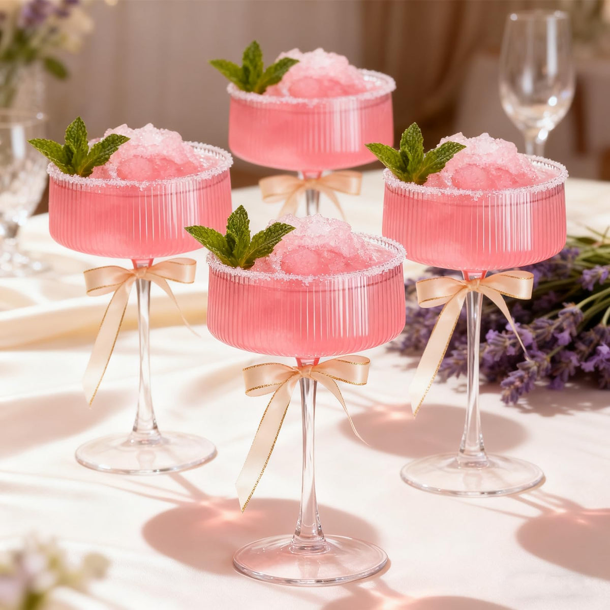 10 oz Ribbed Coupe Glasses Set of 6 Q87258
