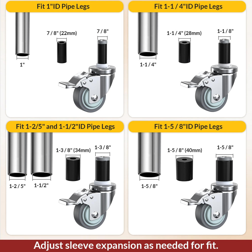 3 Inch Expanding Stem Locking Swivel Casters Set of 4 F593397