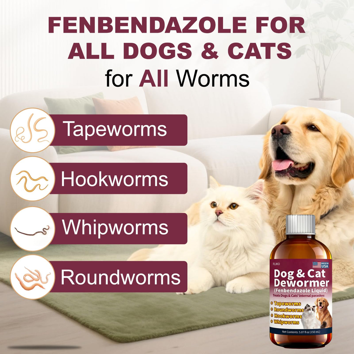 Fenbendazole Dewormer for Dogs & Cats 150 mL X536
