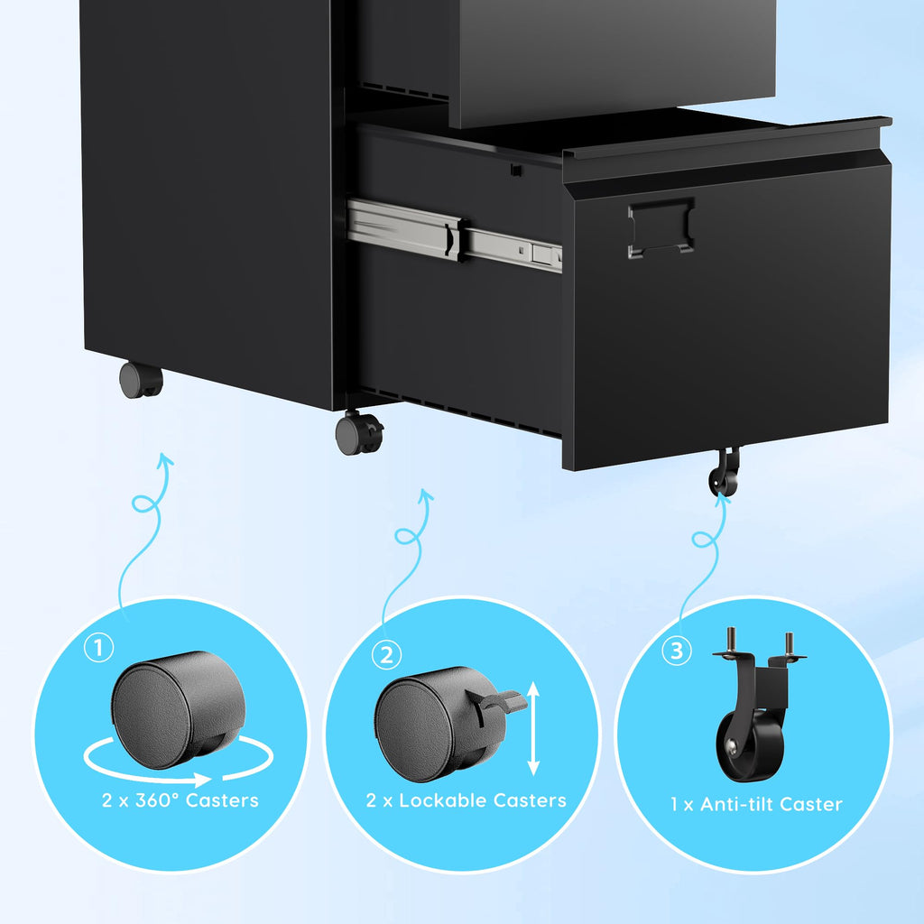 2 Drawer Black Metal File Cabinet with Lock K830603