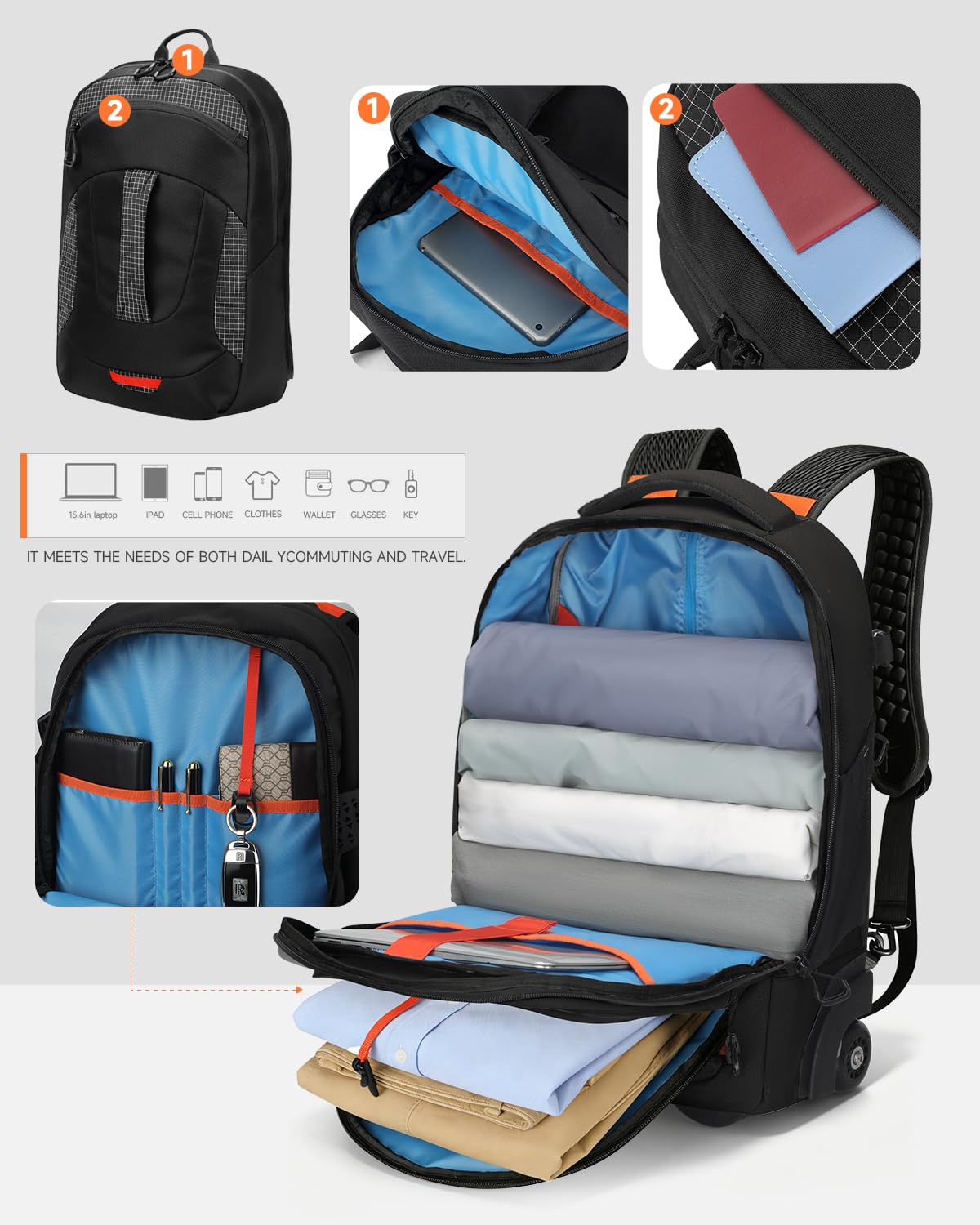 2-in-1 Detachable Backpack with Wheels U987744