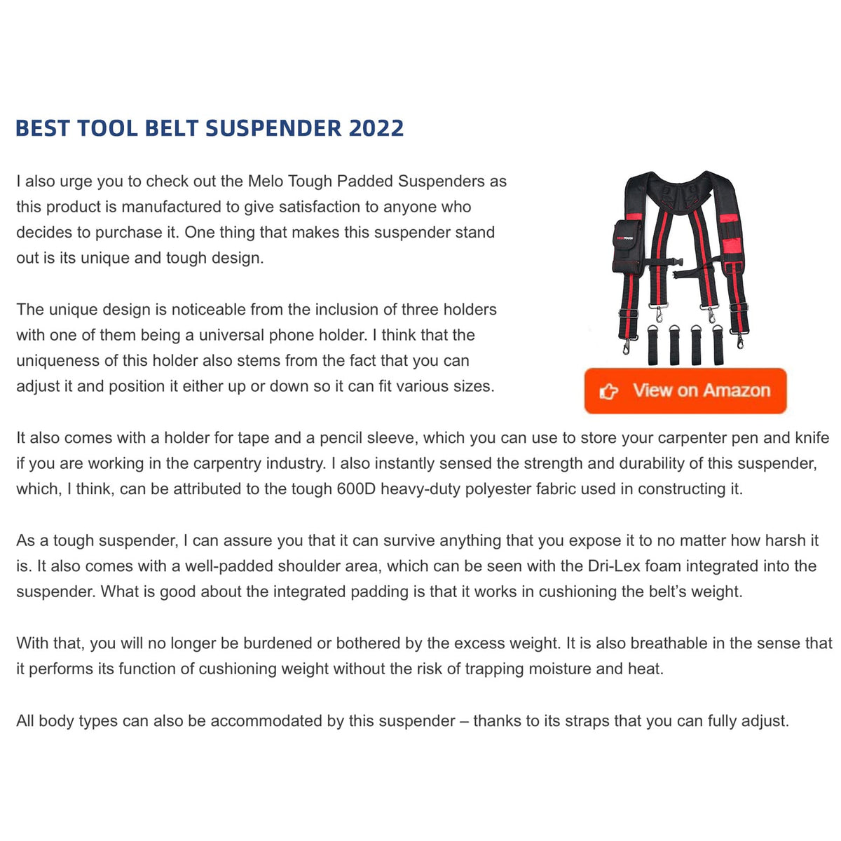 Tool Belt Suspenders with Foam Pads G45200