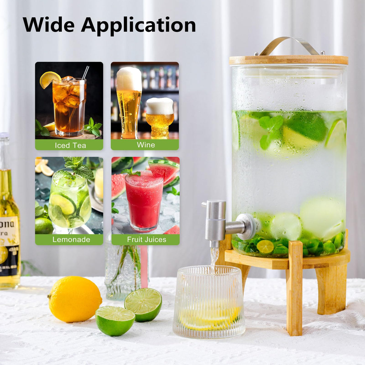 1.2 Gallon Glass Drink Dispenser with Stand and Spigot, 2 Pack I117