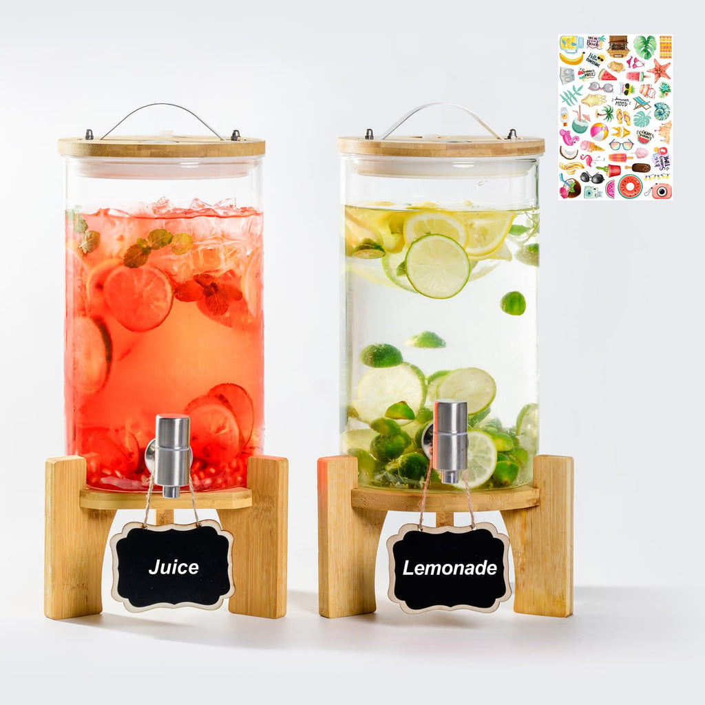1.2 Gallon Glass Drink Dispenser with Stand and Spigot, 2 Pack I117