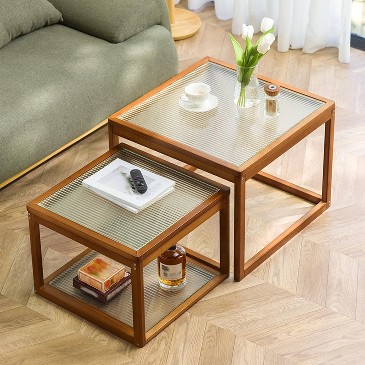 Square Coffee Table Set of Two, Natural Bamboo S722