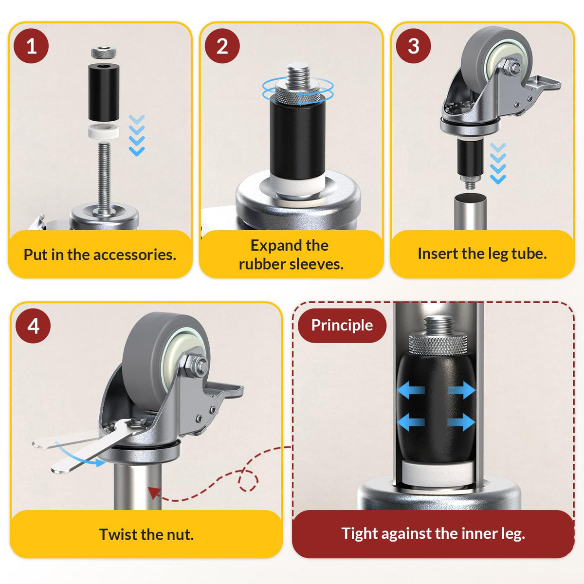 3 Inch Expanding Stem Locking Swivel Casters Set of 4 F593397