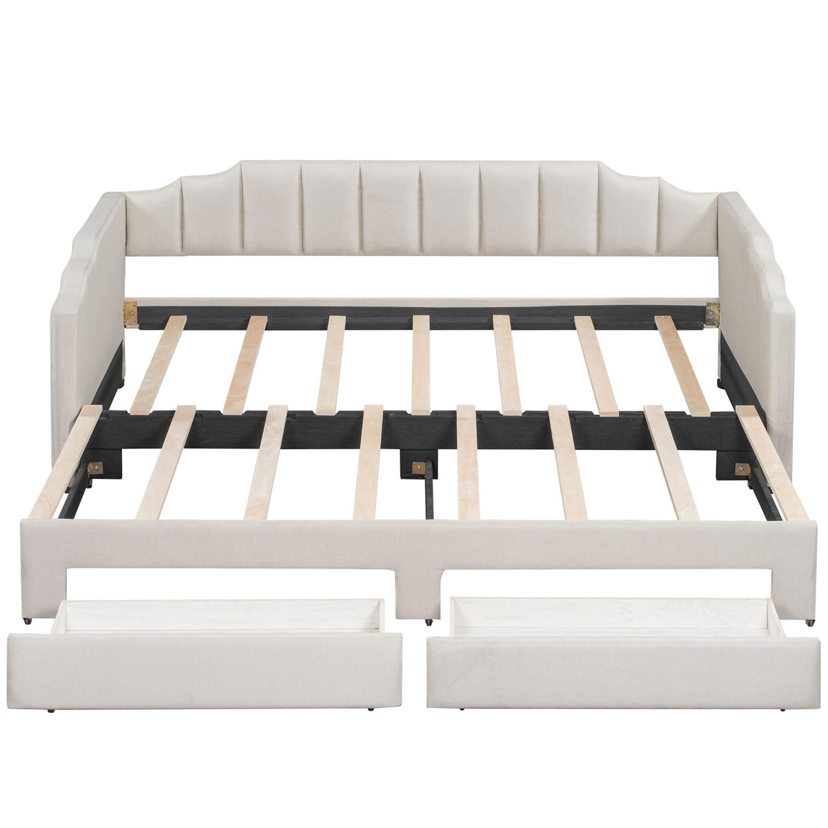 Linen Upholstered Daybed with Trundle and 2 Storage Drawers X34572