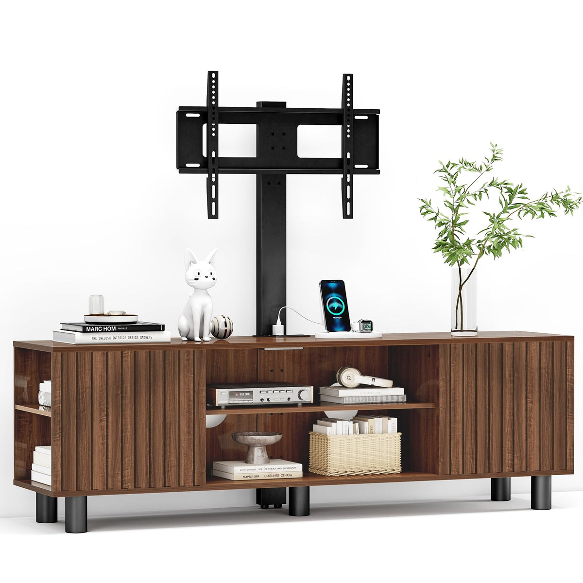 Walnut TV Stand with Mount for 65-75 Inch TV C2020