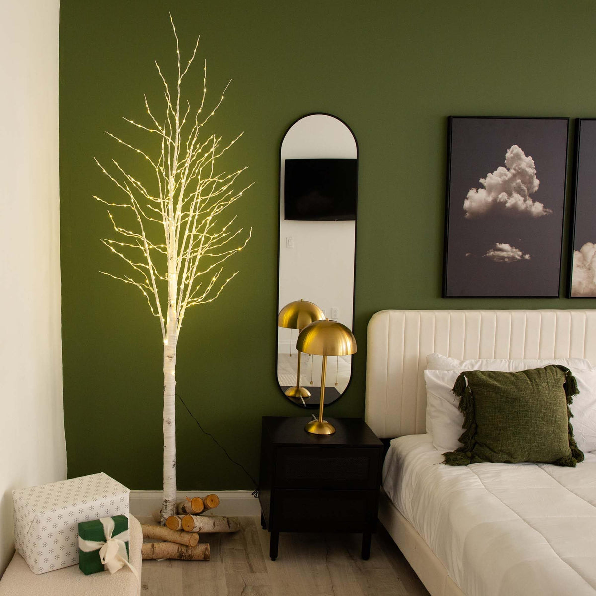 8-FT Pre-lit Artificial White Birch Tree with LED Lights Y18322