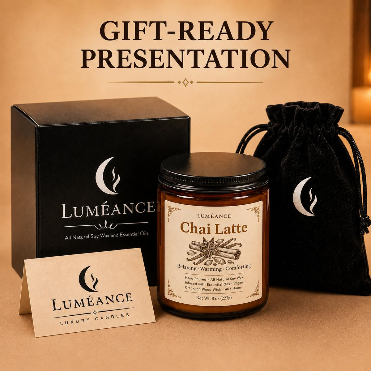 Chai Latte Scented Candle, 8 oz, Soy Wax, Crackling Wood Wick I6376