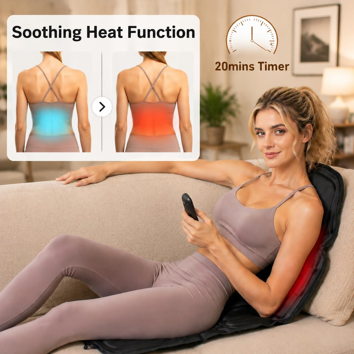 Vibration Back Massager with Heat and 8 Vibration Y54241