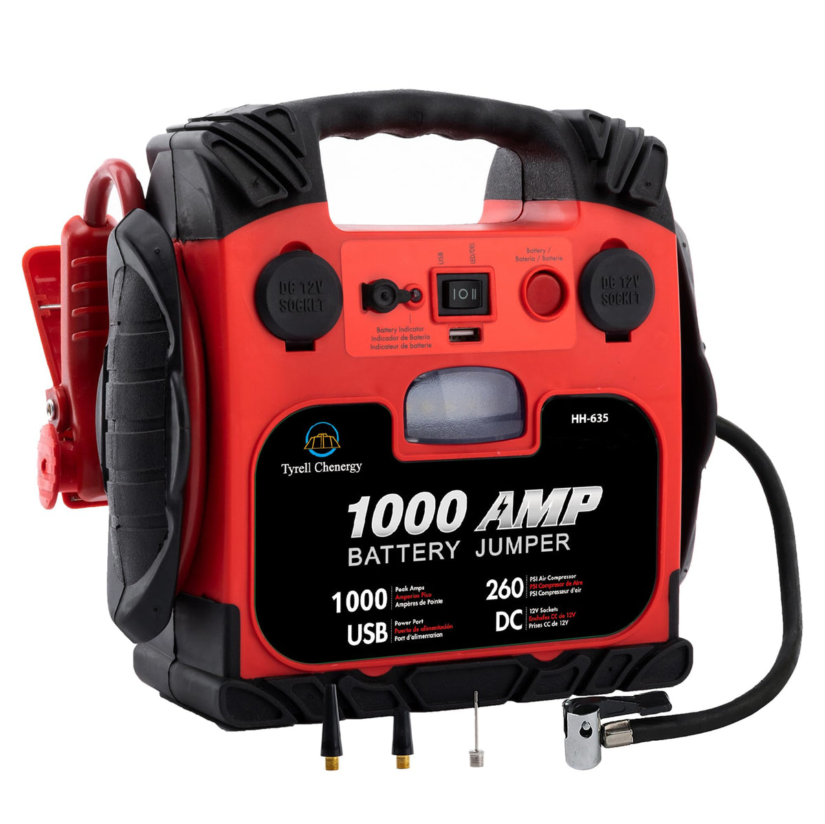Portable Car Battery Jump Starter with Air Compressor 260PSI 1000Amp Y15194