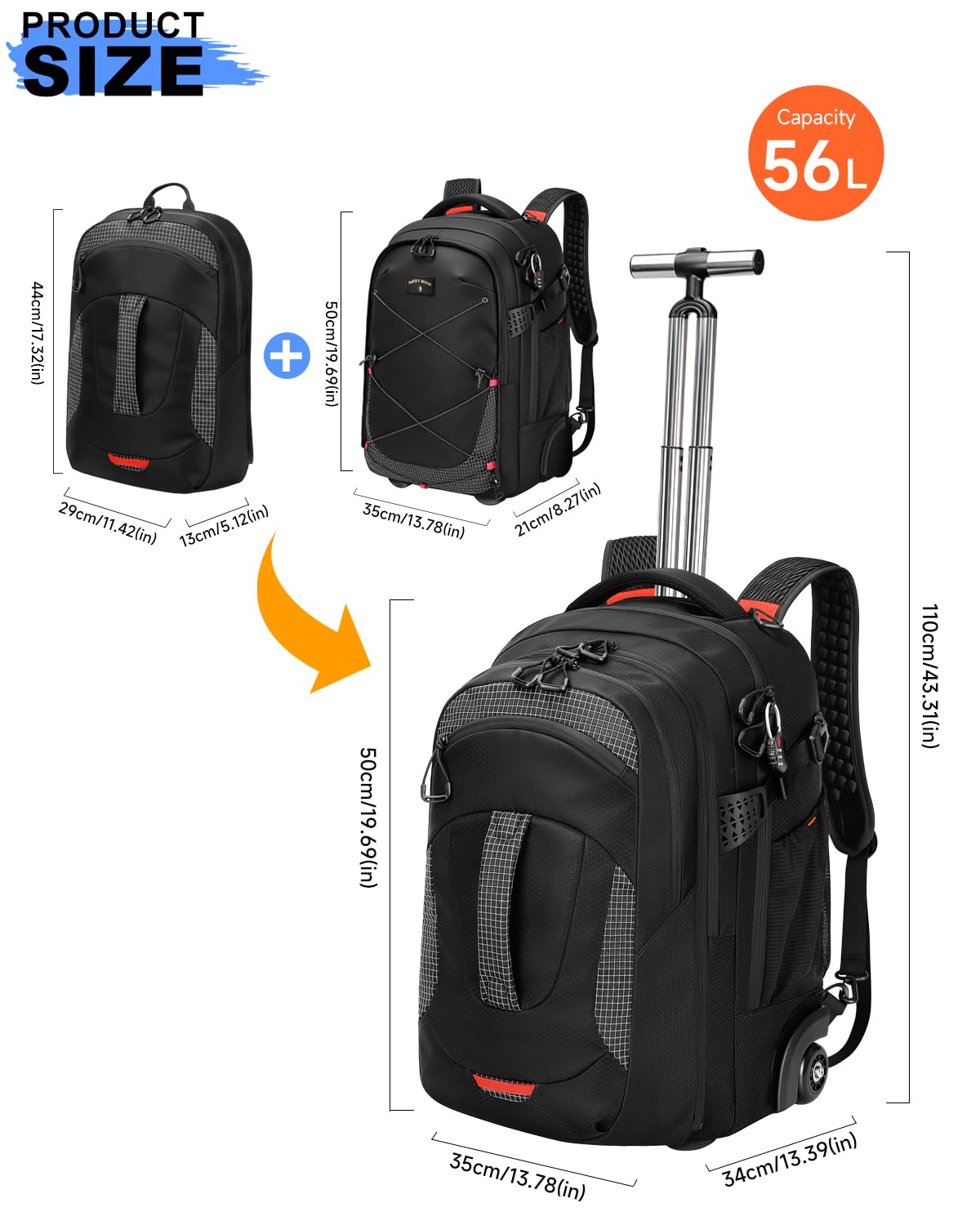 2-in-1 Detachable Backpack with Wheels U987744