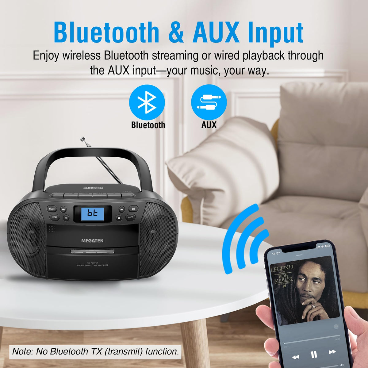 Portable CD Cassette Player Boombox with Bluetooth AM/FM Radio S432