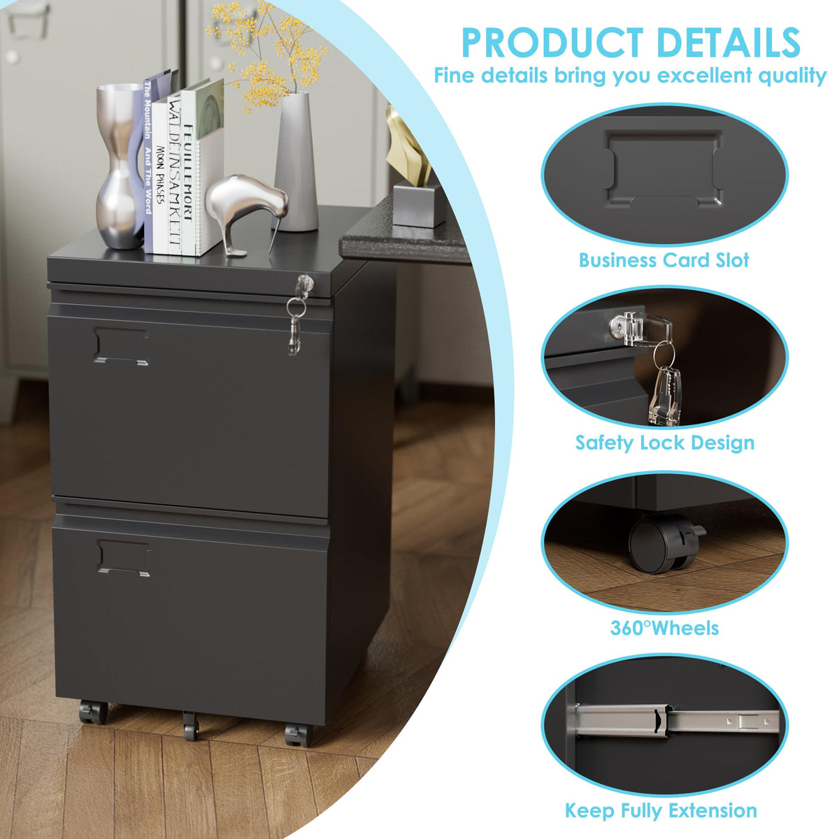 2 Drawer Black Metal File Cabinet with Lock K830603