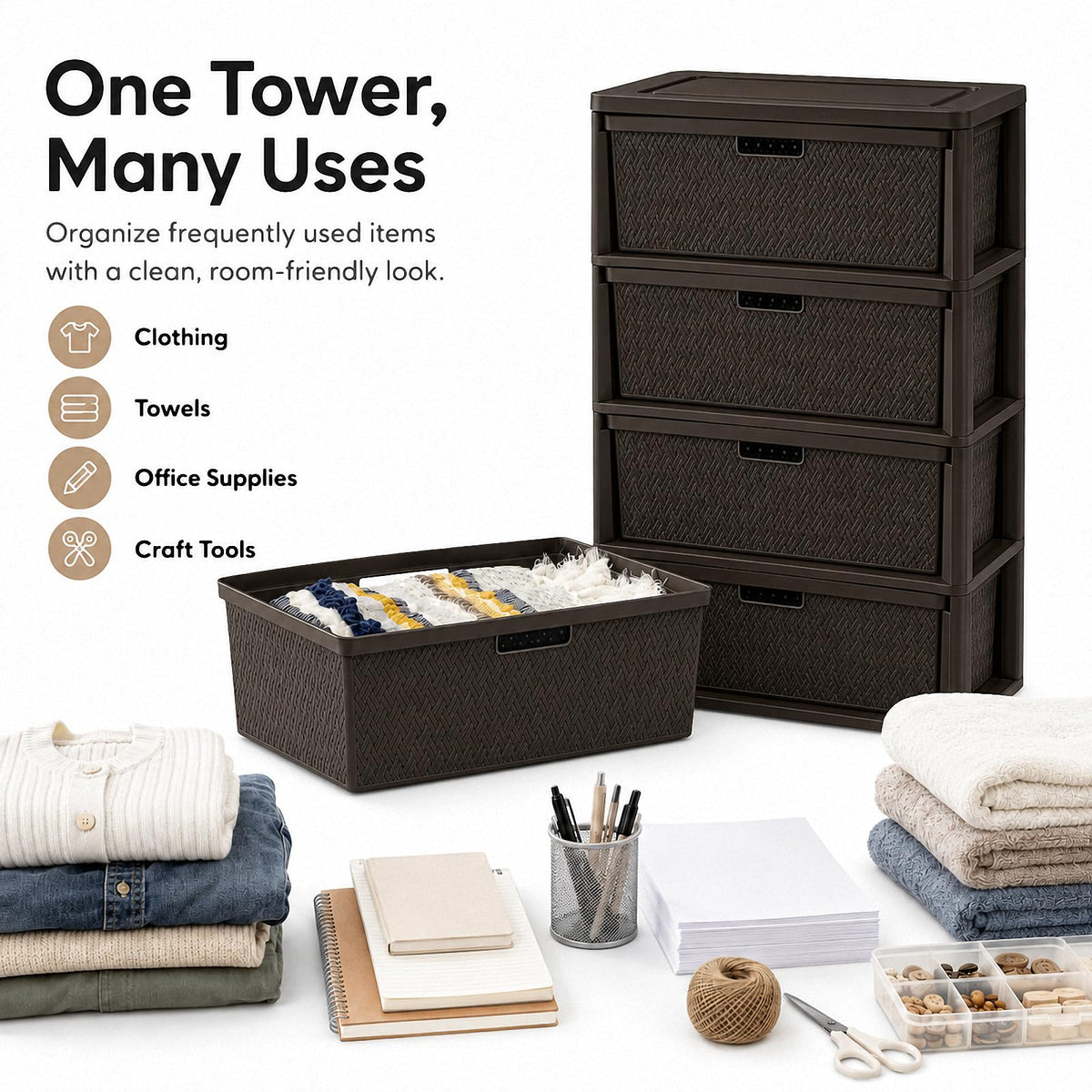 4 Drawer Tower with Removable Bins Y115382
