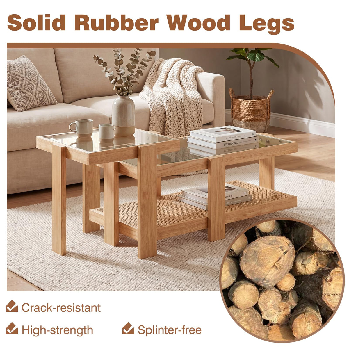 Nesting Coffee Table Set of 2 Rattan Tempered Glass P48847