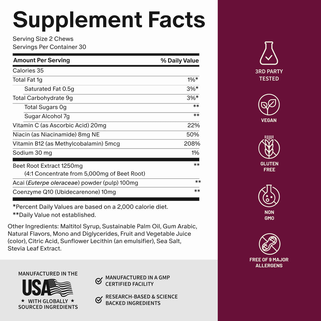 Beet Root Extract & CoQ10 Soft Chews, Mixed Berry, 60 Ct T656357