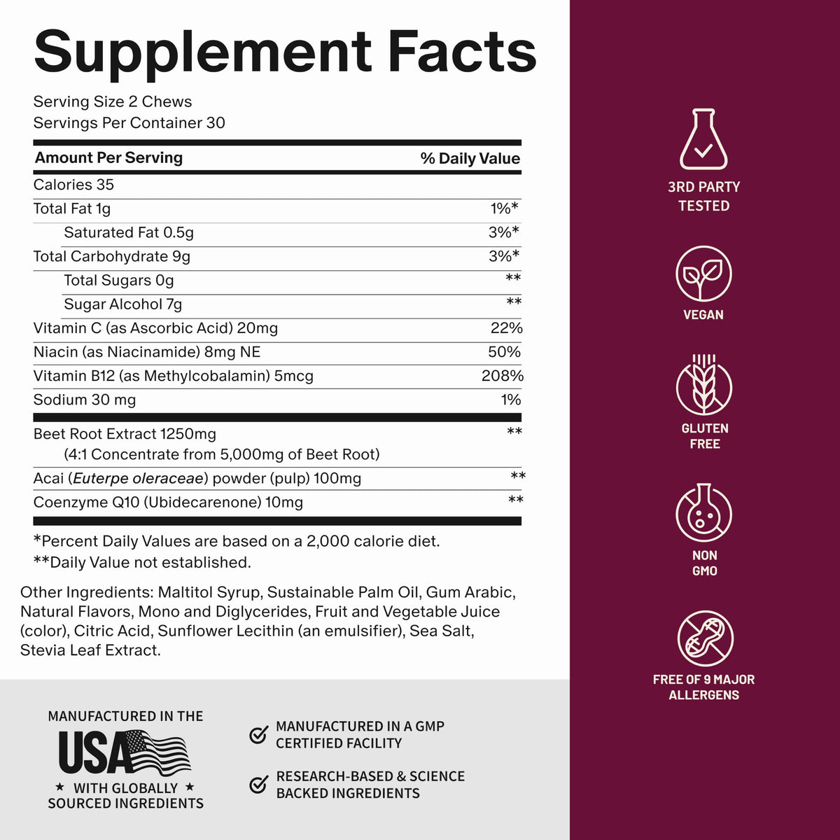 Beet Root Extract & CoQ10 Soft Chews, Mixed Berry, 60 Ct T656357