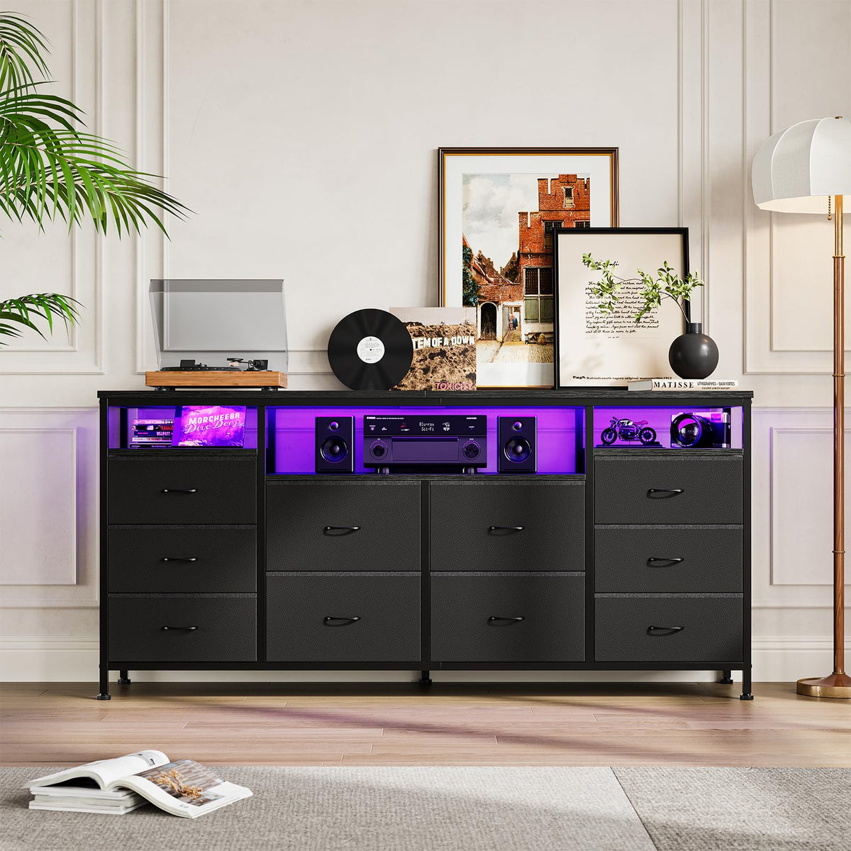 Black 10 Drawer Dresser TV Stand H7227