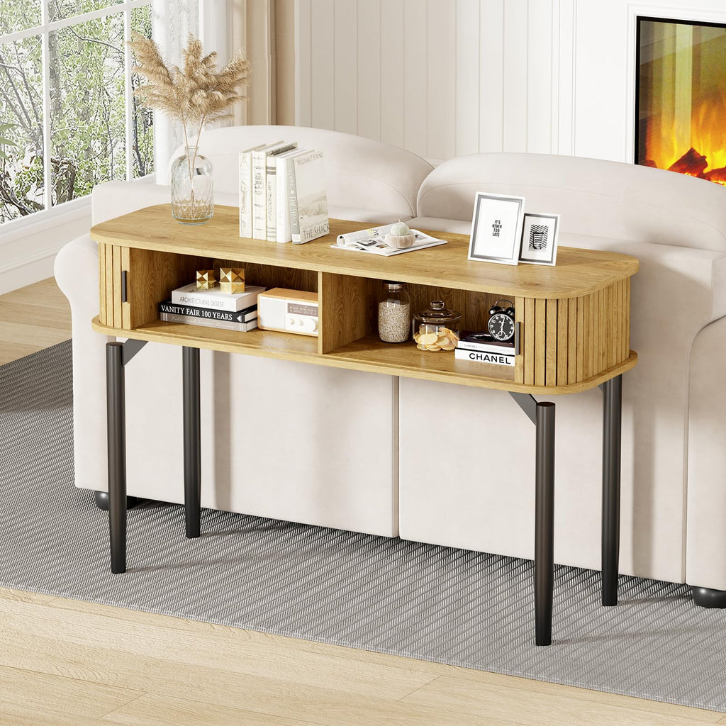 47" Fluted Narrow Console Table with 2 Drawers & Sliding Door F910