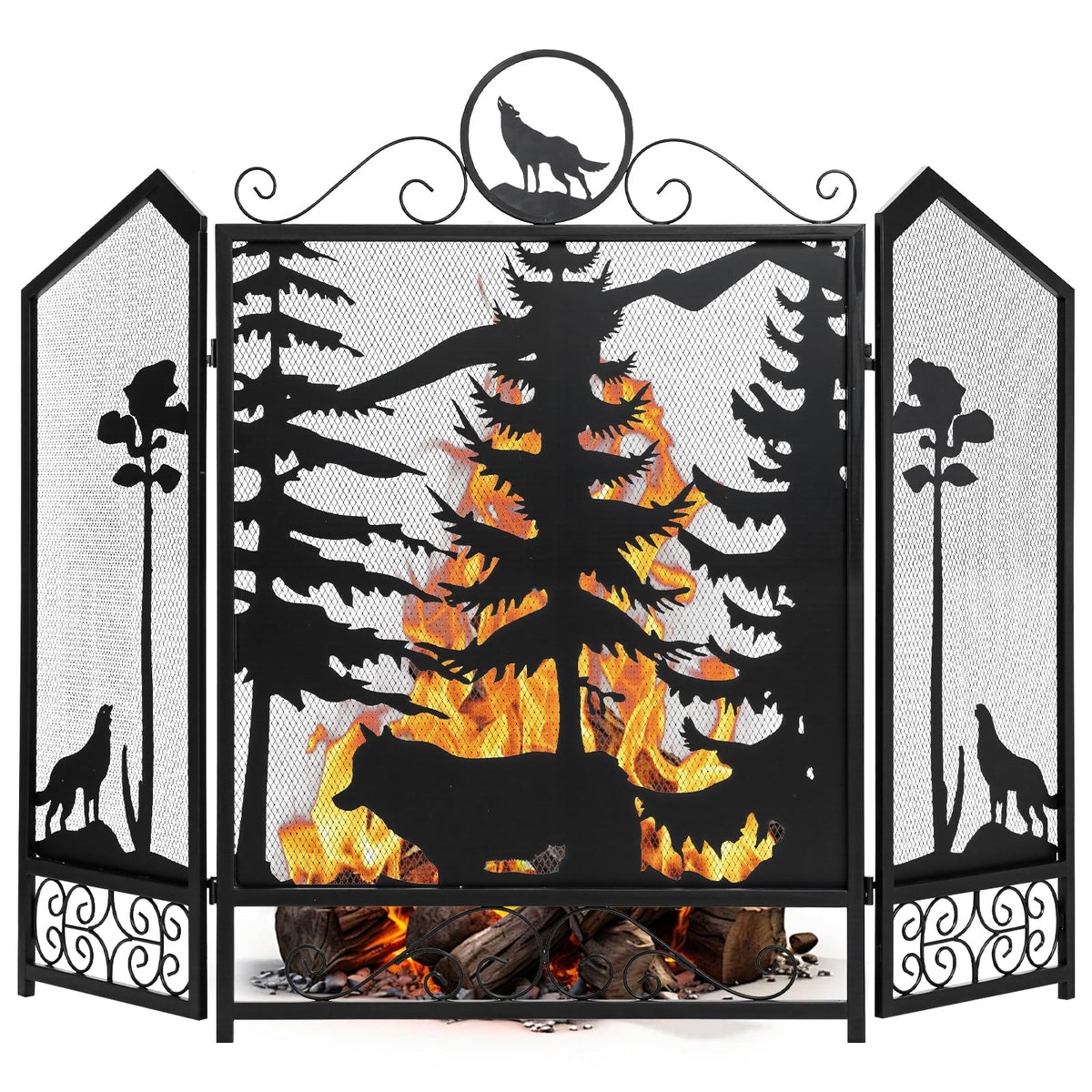 Black 3 Panel Fireplace Screen B183554