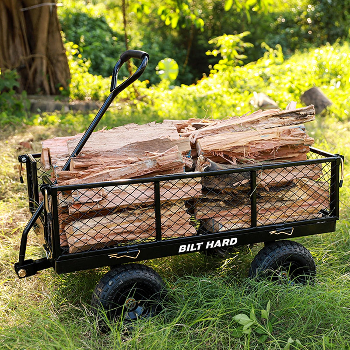 10" Steel Garden Cart with Rotating Handle and Removable Sides, 4 Cu.Ft, Black Q702837
