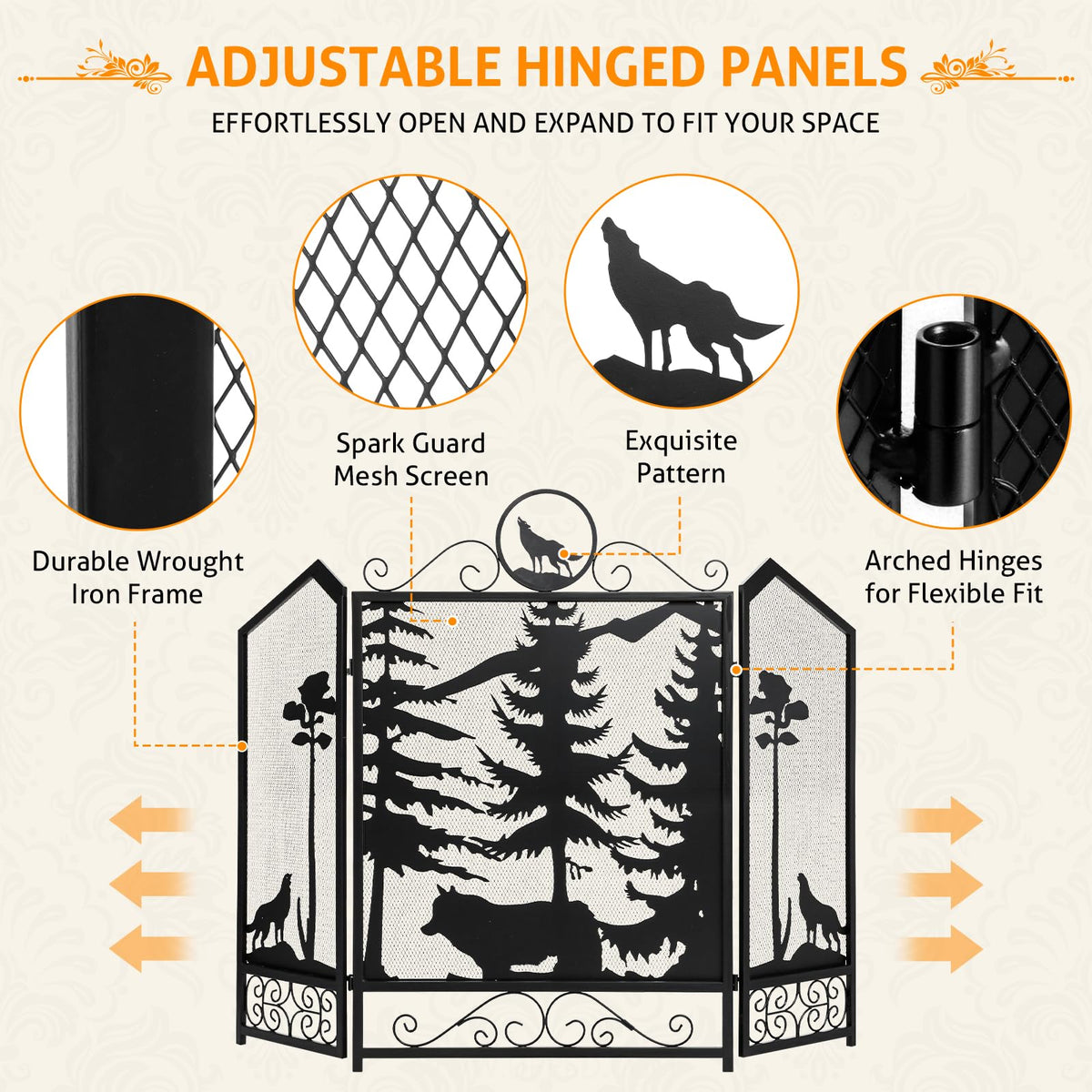 Black 3 Panel Fireplace Screen B183554