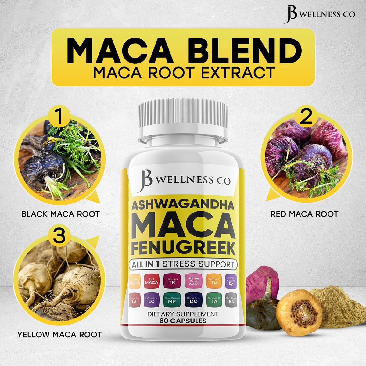 Ashwagandha Maca Root Fenugreek Supplement with Tongkat Ali Ginseng 60 Count L305310