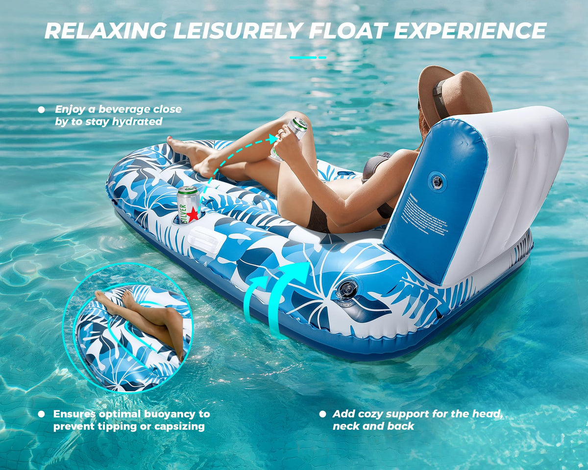 Inflatable Pool Lounger with Cupholder Backrest J798359