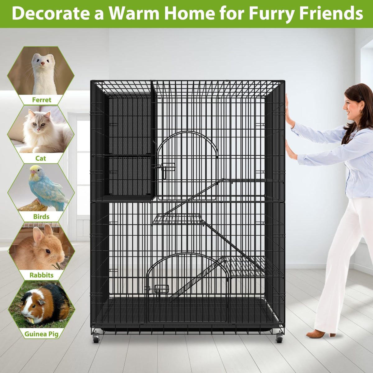 Extra Large 4-Tier Indoor Cat Cage with Wheels W9135