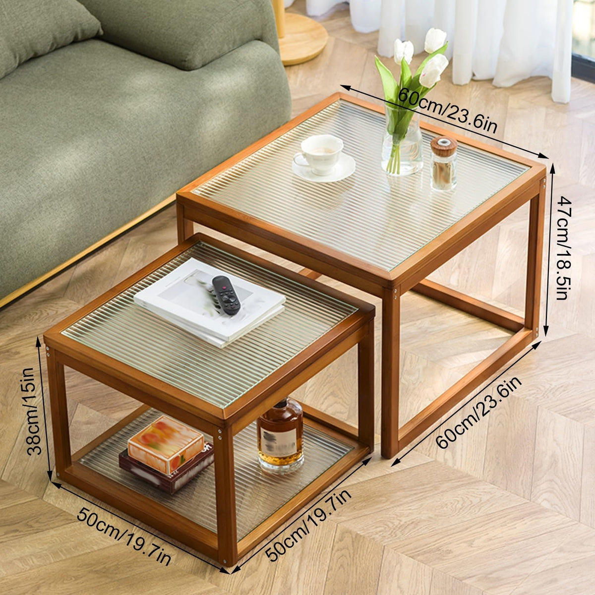 Square Coffee Table Set of Two, Natural Bamboo S722
