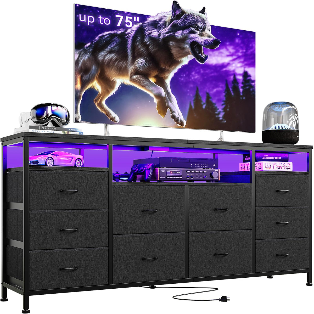 Black 10 Drawer Dresser TV Stand H7227