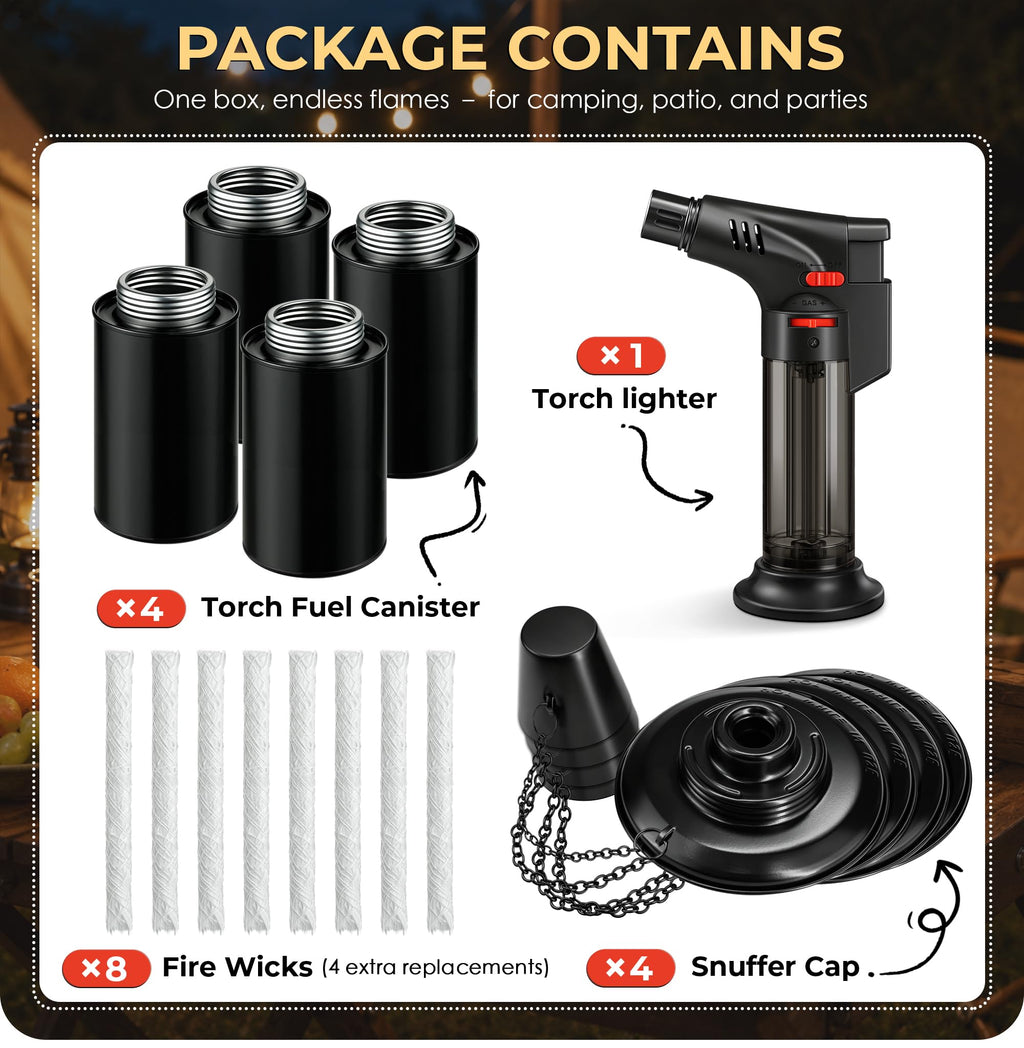 4 Pack 12oz Refillable Torch Canisters with Wicks C867307