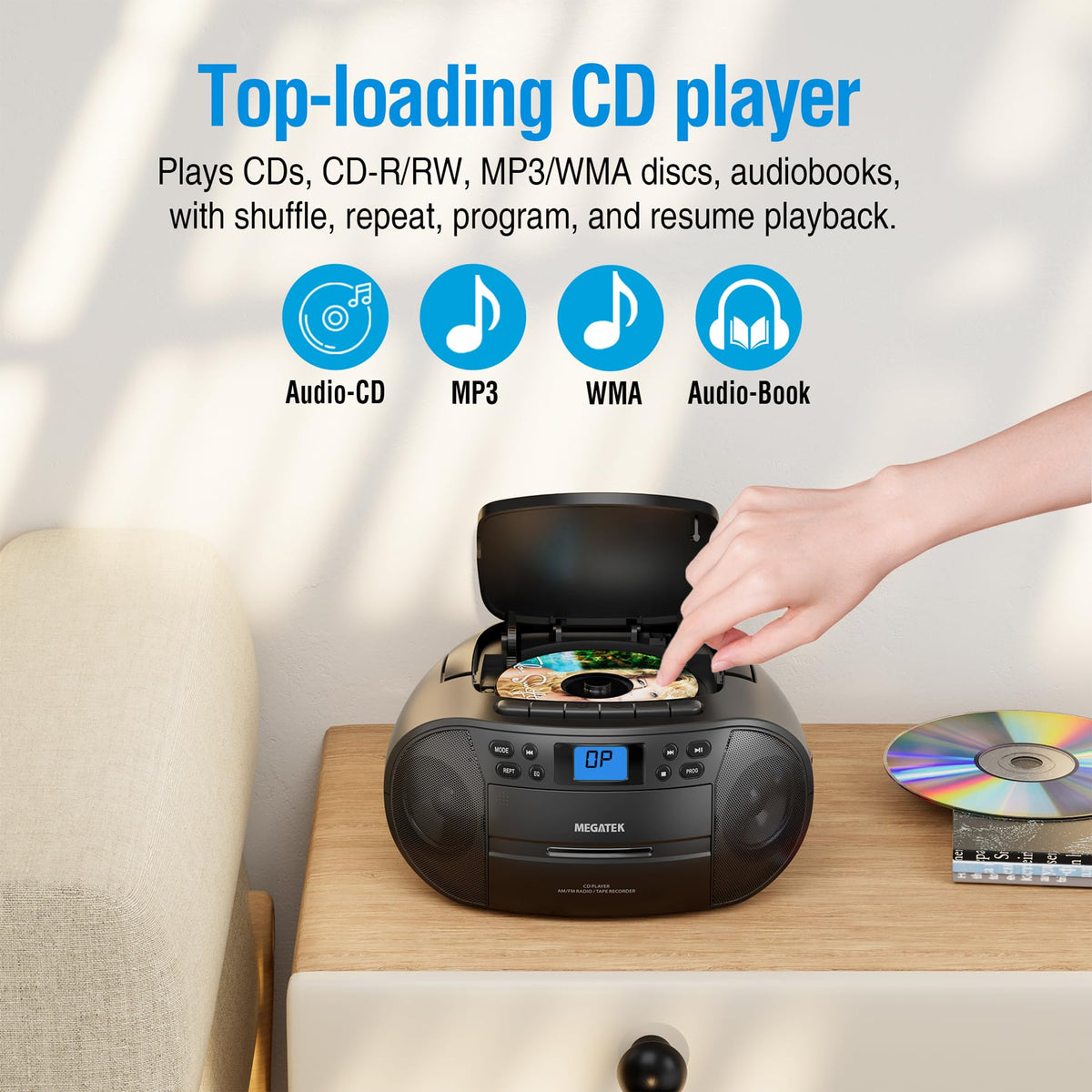 Portable CD Cassette Player Boombox with Bluetooth AM/FM Radio S432