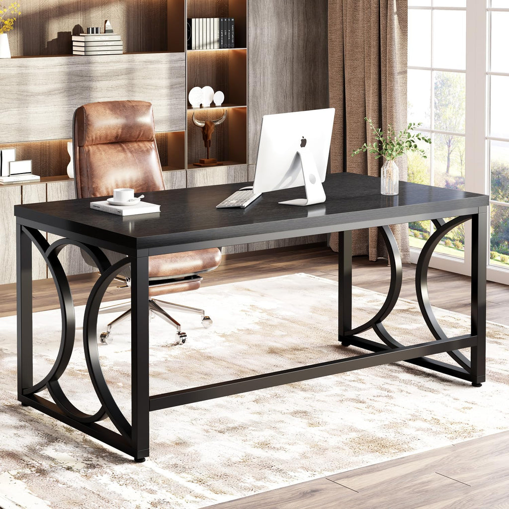 Black 55 Inch Metal Wooden Computer Desk B817