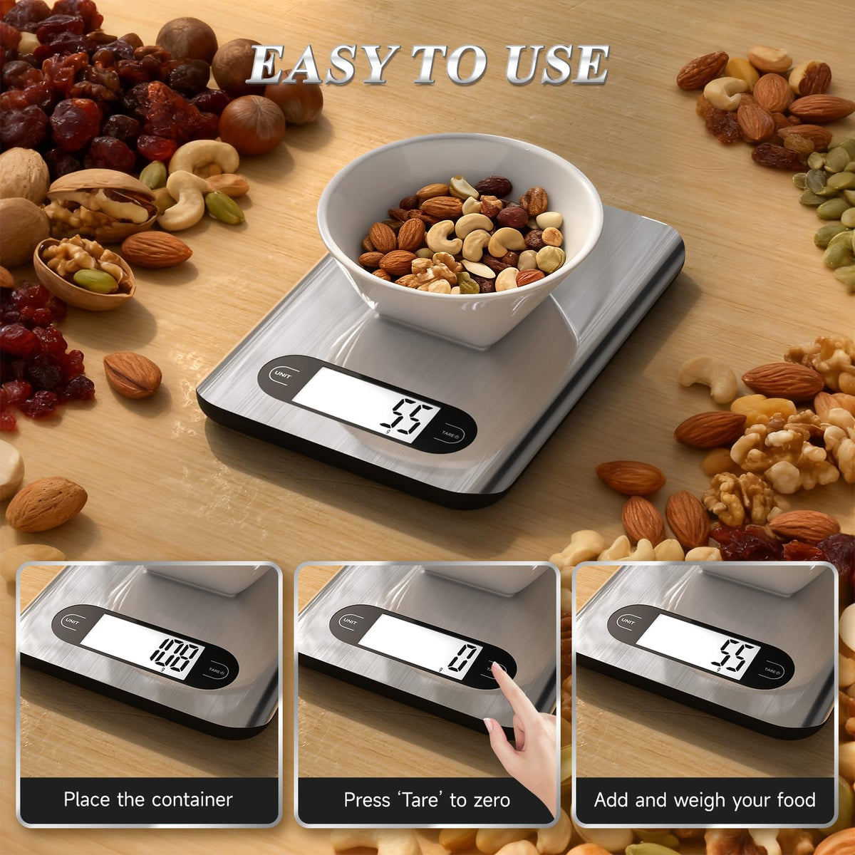 Digital Kitchen Scale 17 Pounds Capacity Stainless Steel F7429