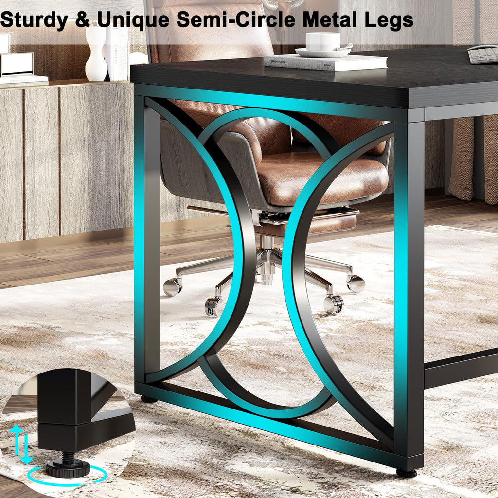 Black 55 Inch Metal Wooden Computer Desk B817