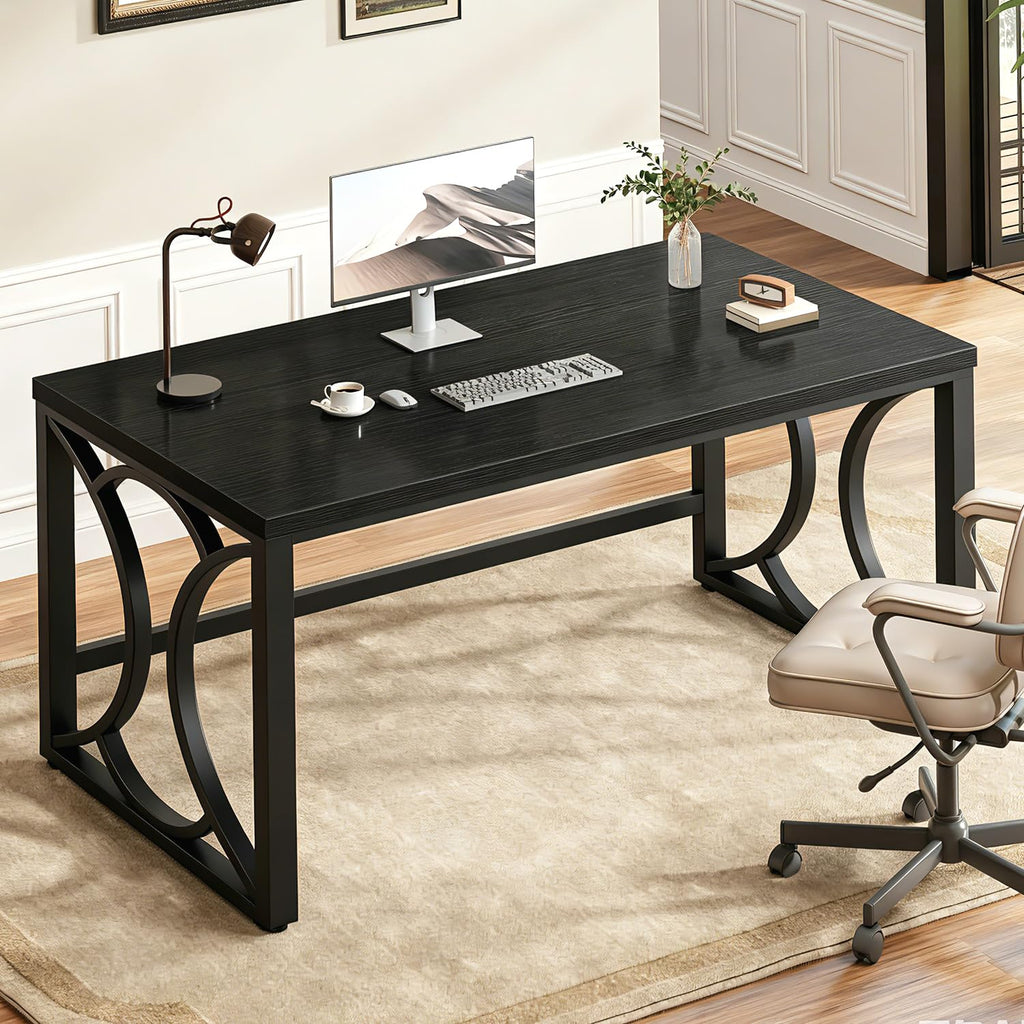 Black 55 Inch Metal Wooden Computer Desk B817