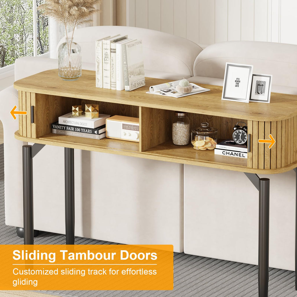 47" Fluted Narrow Console Table with 2 Drawers & Sliding Door F910